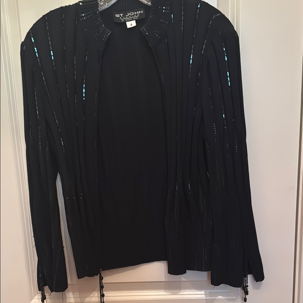 St. John Black Sequin Embellished Cardigan